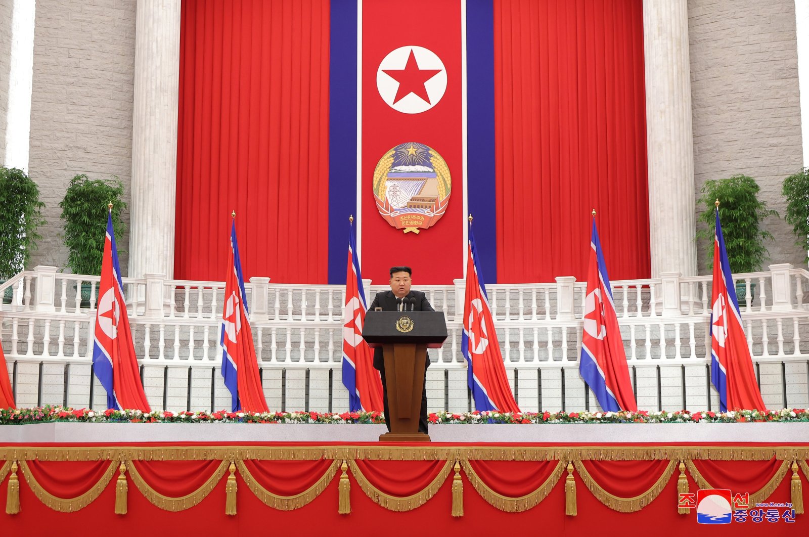 North Korean leader Kim Jong Un delivers a speech on the 76th anniversary of the country’s founding in Pyongyang, North Korea, Sept. 9, 2024. (EPA Photo)