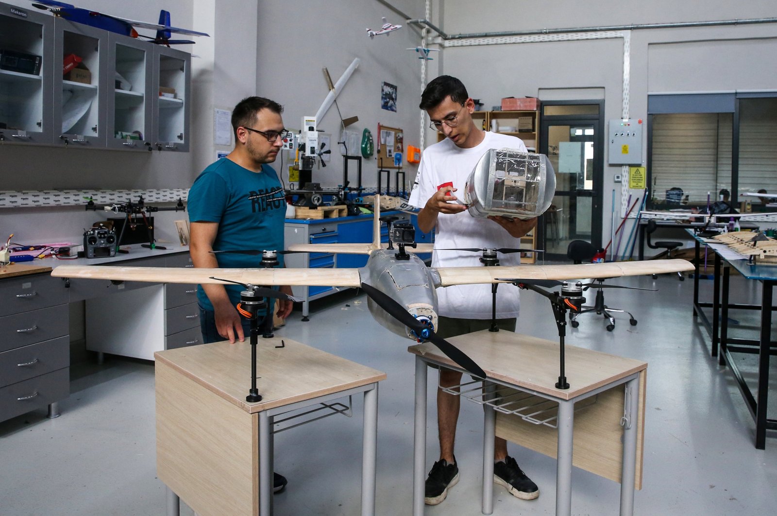 Students at Adana University work on a project for the Teknofest event, Adana, Türkiye, Aug. 21, 2024. (AA Photo)