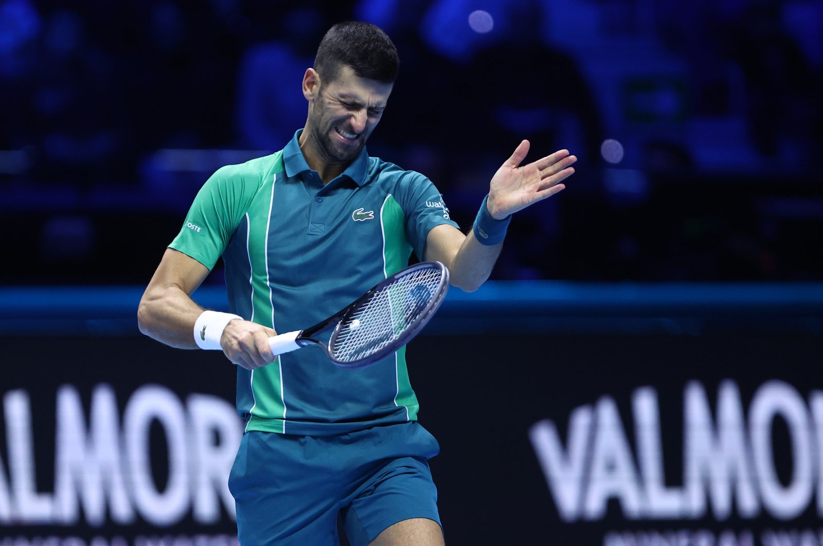 Serbia&#039;s Novak Djokovic looks dejected during the Round Robin singles match against Denmark&#039;s Holger Rune on Day One of the Nitto ATP World Tour Finals, Torino, Italy, Nov. 12, 2023. (Getty Images Photo)