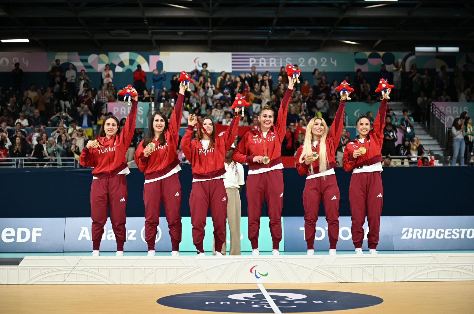 The Turkish goalball women’s national team celebrates after winning the 2024 Paris Paralympics, Paris, France, Sept. 5, 2024. (AA Photo)