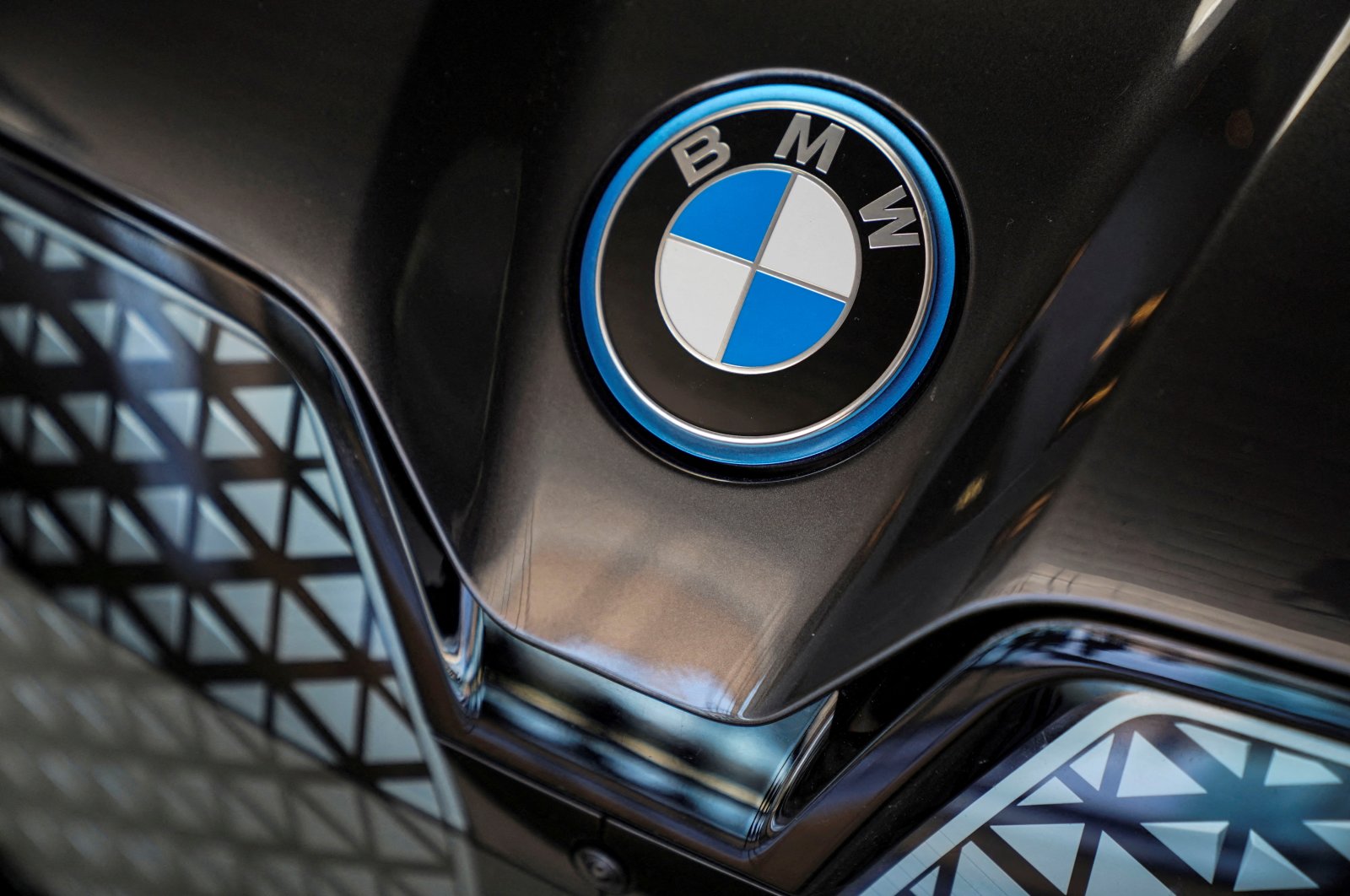 A BMW car logo is displayed during a media tour at the plant of German automaker BMW, San Luis Potosi, Mexico, Feb. 3, 2023. (Reuters Photo)