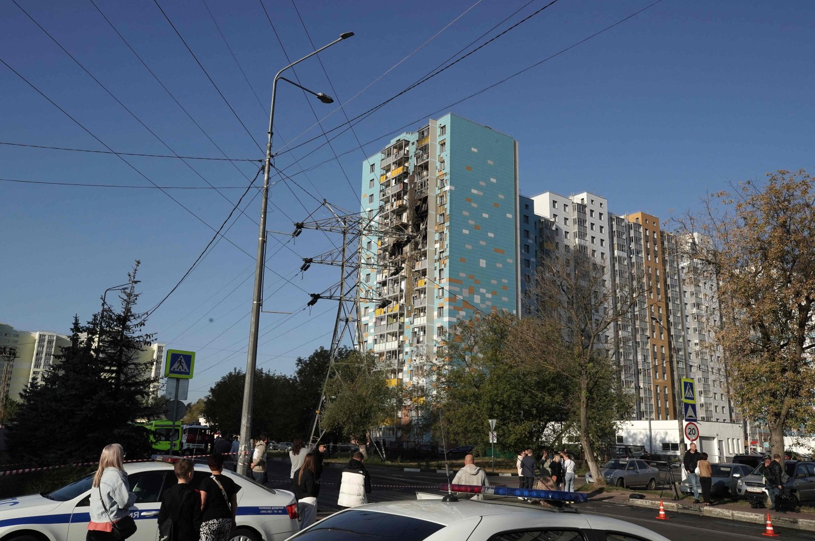 A view of a residential building damaged following a drone attack in Ramenskoye, Moscow region, Russia, Sept. 10, 2024. (AFP Photo)