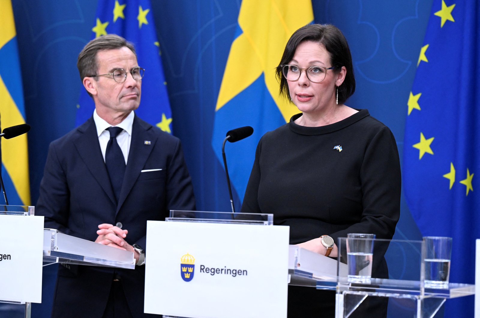 Sweden&#039;s Prime Minister Ulf Kristersson holds a news conference with the newly appointed foreign minister Maria Malmer Stenergard, in Stockholm, Sweden, Sept. 10, 2024. (Reuters Photo)