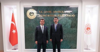 Minister Murat Kurum (R) poses with Mayor Ekrem Imamoğlu, in the capital Ankara, Türkiye, Sept. 10, 2024. (DHA Photo)
