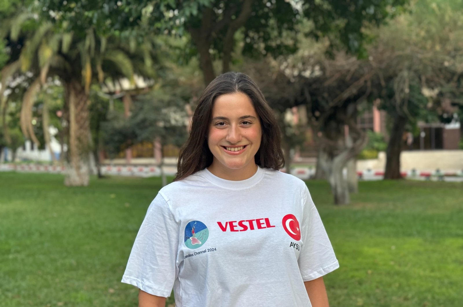 Turkish open water swimmer Aysu Türkoğlu poses for a photo ahead of her Catalina Channel challenge, Istanbul, Türkiye, Sept. 3, 2024. (IHA Photo) 