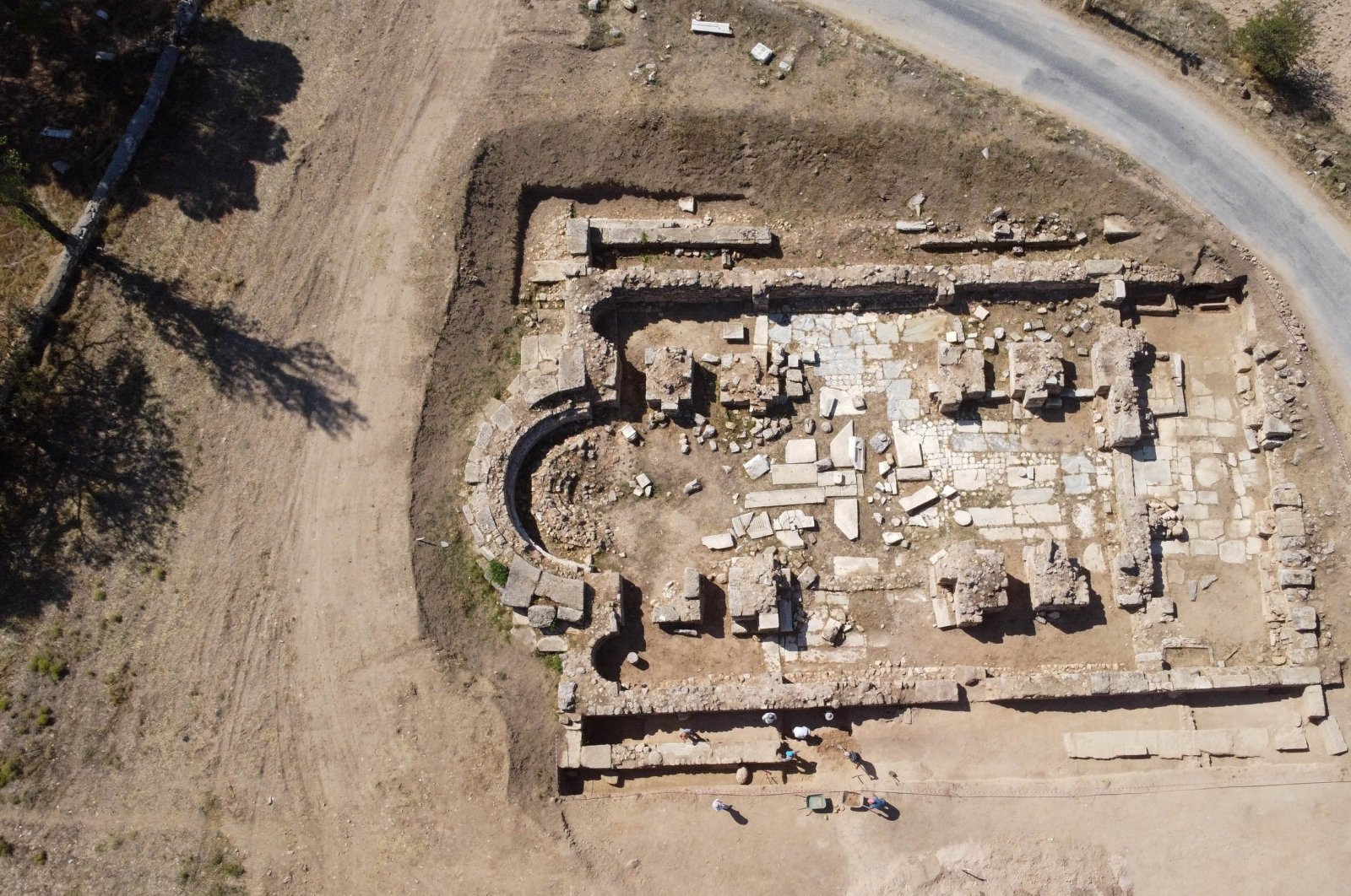 An aerial view of the Sebaste Ancient City shows its historical layout in Uşak, Türkiye, Sept. 9, 2024. (AA Photo)