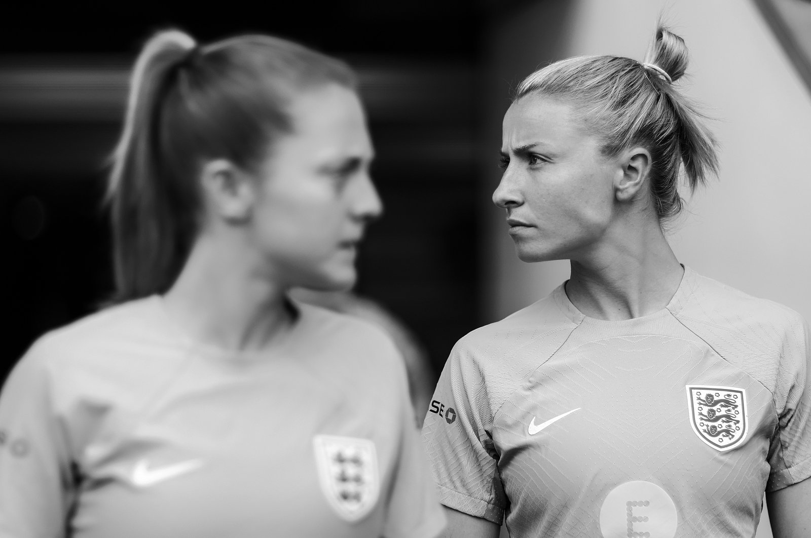 England&#039;s Leah Williamson (R) at Carrow Road, Norwich, England, July 11, 2024. (Getty Images Photo)