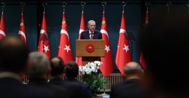 President Recep Tayyip Erdoğan makes statements about the need for a new civilian constitution during a Cabinet meeting at the Presidential Complex, Ankara, Sept. 9, 2024. (İHA Photo)
