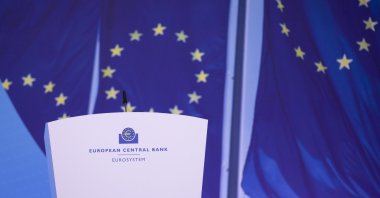 A conference desk is pictured ahead of a press conference following an ECB Governing Council meeting at the European Central Bank headquarters, Frankfurt, Germany, Sept. 12, 2024. (EPA Photo)
