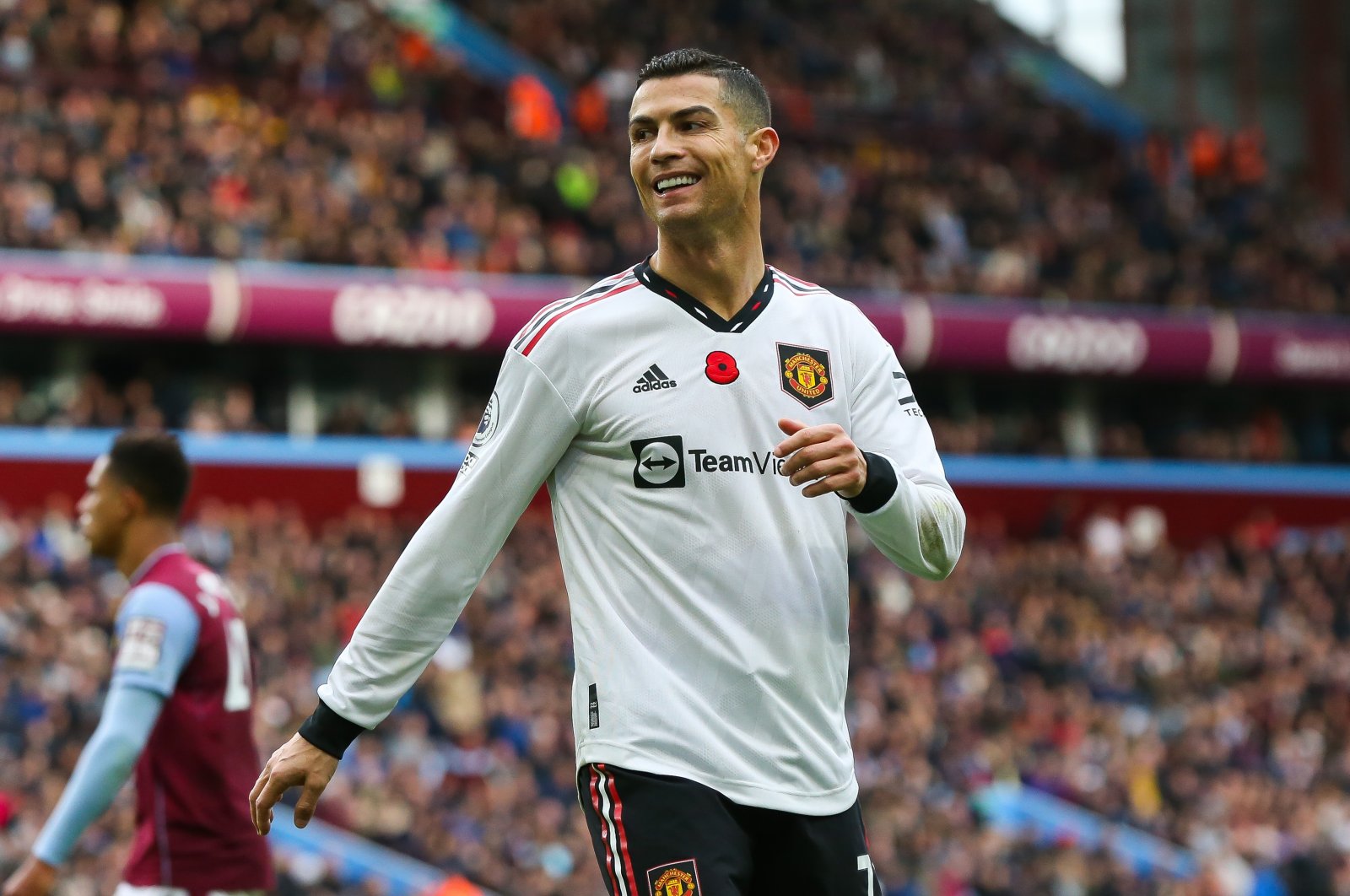 Manchester United&#039;s Cristiano Ronaldo reacts during the Premier League match at Villa Park, Birmingham, U.K., Nov. 6, 2022. (Getty Images Photo)