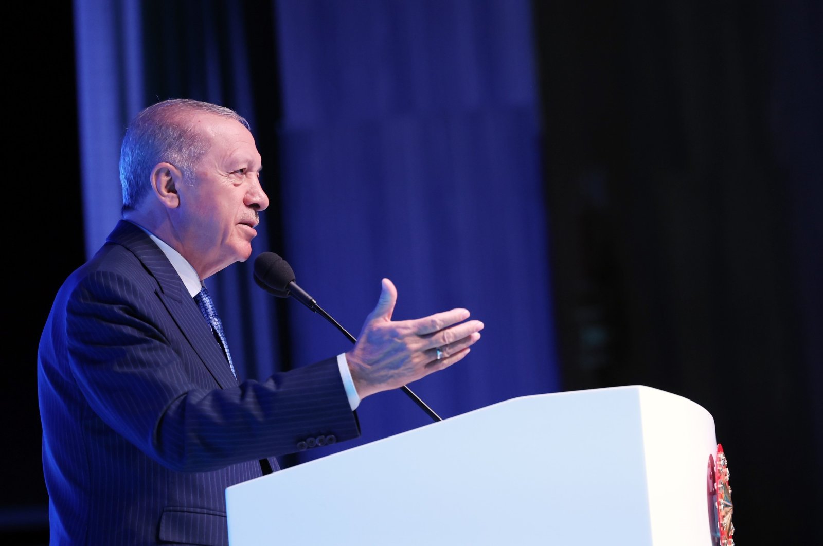 President Recep Tayyip Erdoğan speaks at a program in Kocaeli province, Türkiye, Sept. 7, 2024 (IHA Photo)