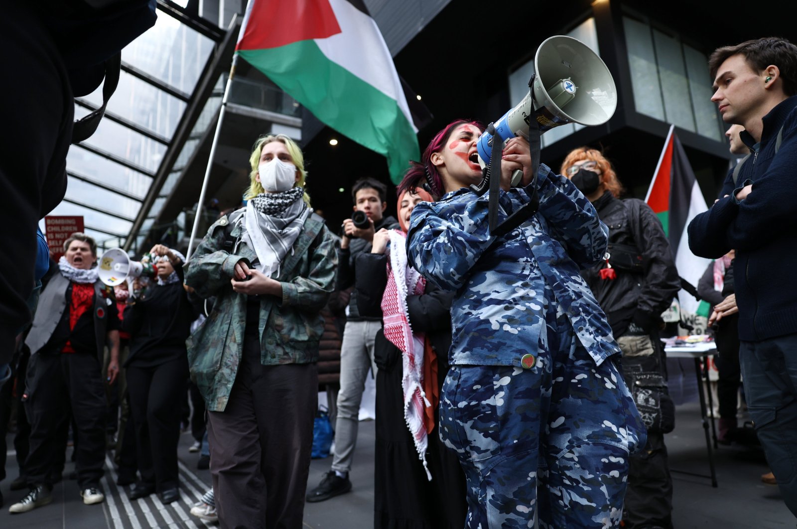 People participate in a protest against defense supply companies in Melbourne, Australia, Sept. 12, 2024. (EPA Photo)