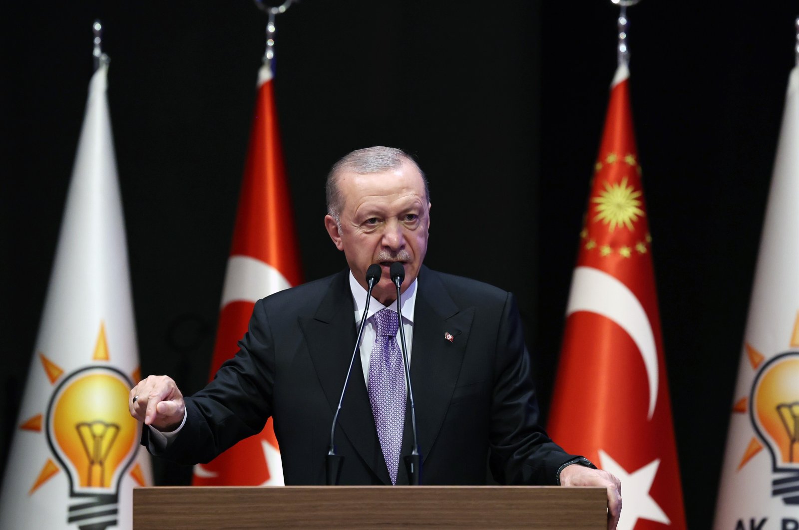 President Recep Tayyip Erdoğan speaks at an AK Party meeting in Ankara, Sept. 12, 2024. (IHA Photo)