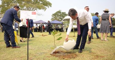 Agriculture and Forestry Minister Ibrahim Yumaklı participates in the G-20 Agriculture Ministers' Summit, where he joins a tree planting event following the opening session in Cuiaba, Brazil, Sept. 13, 2024. (AA Photo)