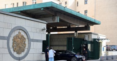 A car of the British ambassador drives out of the embassy, Moscow, Russia, Sept. 13, 2024. (Reuters Photo)