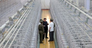 North Korean leader Kim Jong Un tours facilities during a visit to the Nuclear Weapons Institute and the production base of weapons-grade nuclear materials, at an undisclosed location, North Korea, Sept. 13, 2024. (Reuters Photo)