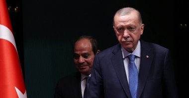 President Recep Tayyip Erdoğan and Egyptian President Abdel-Fattah el-Sissi arrive for a signing ceremony after their meeting in Ankara, Türkiye, Sept. 4, 2024. (Reuters Photo)
