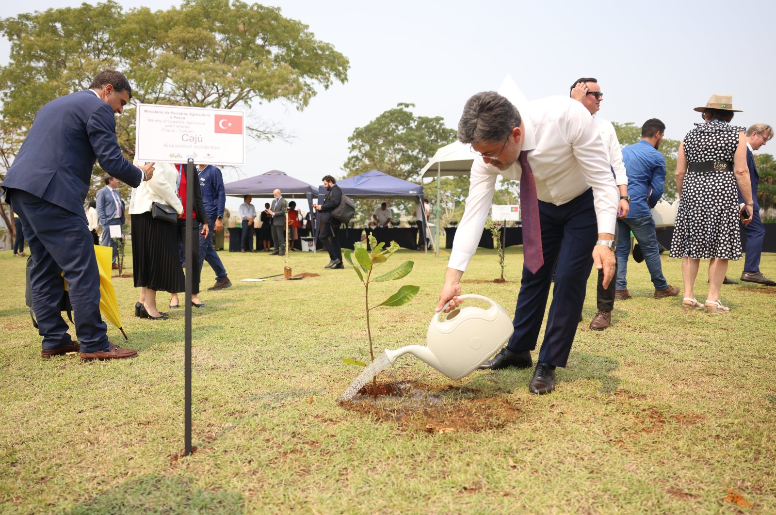 Agriculture and Forestry Minister Ibrahim Yumaklı participates in the G-20 Agriculture Ministers&#039; Summit, where he joins a tree planting event following the opening session in Cuiaba, Brazil, Sept. 13, 2024. (AA Photo)