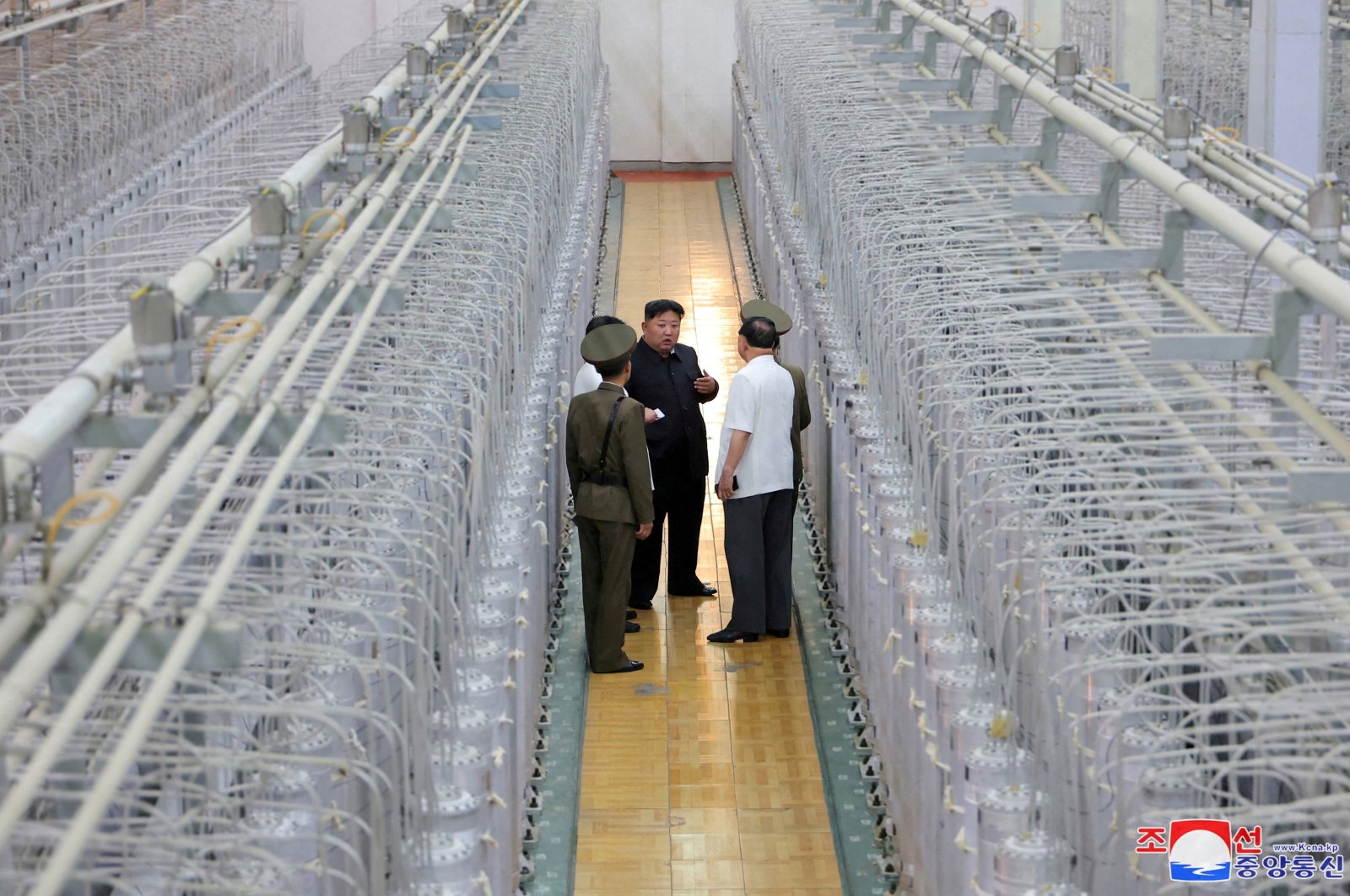 North Korean leader Kim Jong Un tours facilities during a visit to the Nuclear Weapons Institute and the production base of weapons-grade nuclear materials, at an undisclosed location, North Korea, Sept. 13, 2024. (Reuters Photo)