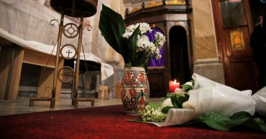 Flowers are placed inside the Italian Santa Maria Catholic Church a day after the Daesh attack in Istanbul, Türkiye, Jan. 29, 2024. (Reuters Photo)