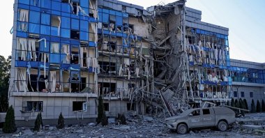 An office building damaged in a Russian missile attack in Kharkiv, Ukraine, July 24, 2024. (Reuters Photo)