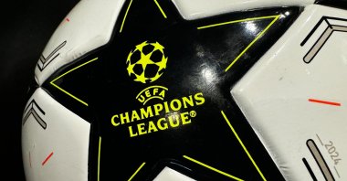 The UEFA Champions League logo is seen on a ball, in Krakow, Poland, on Aug. 29, 2024. (Getty Images)