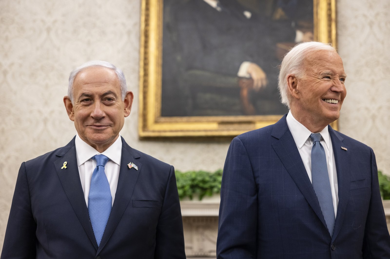 Israeli Prime Minister Benjamin Netanyahu (L) meets with U.S. President Joe Biden for a bilateral meeting in the Oval Office at the White House, Washington, U.S., July 25, 2024. (EPA Photo)