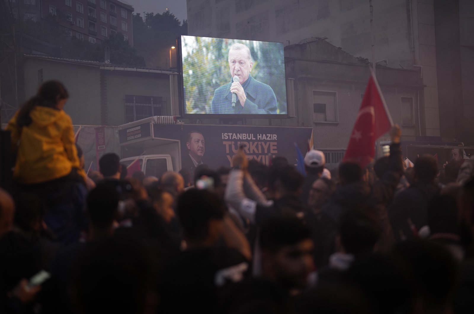 Supporters of President Recep Tayyip Erdoğan celebrate his election victory outside AK Party offices, Istanbul, Türkiye, May 28, 2023. (AP Photo)