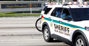 Law enforcement vehicles are parked after reports of shots fired outside Republican presidential nominee and former U.S. President Donald Trump's Trump International Golf Course in West Palm Beach, Florida, U.S., Sept. 15, 2024. (Reuters Photo)