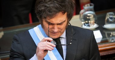 Argentine President Javier Milei attends a session of the National Congress to present the annual budget in Buenos Aires, Argentina, Sept. 15, 2024. (EPA Photo)