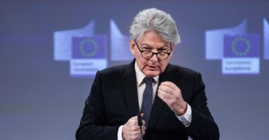 European Commissioner for the Internal Market Thierry Breton speaks at a news conference at the EU headquarters, Brussels, Belgium, March 16, 2023. (AFP Photo)