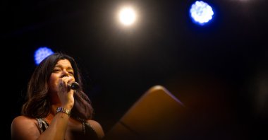 Cecilia Krull takes the stage at a concert organized by the EU Delegation to Türkiye, Ankara, Türkiye, Sept. 14, 2024. (AA Photo)