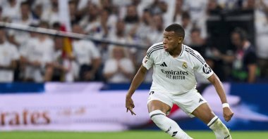 Real Madrid&#039;s Kylian Mbappe in action during the La Liga match against Real Betis at Estadio Santiago Bernabeu, Madrid, Spain, Sept. 1, 2024. (Getty Images Photo)