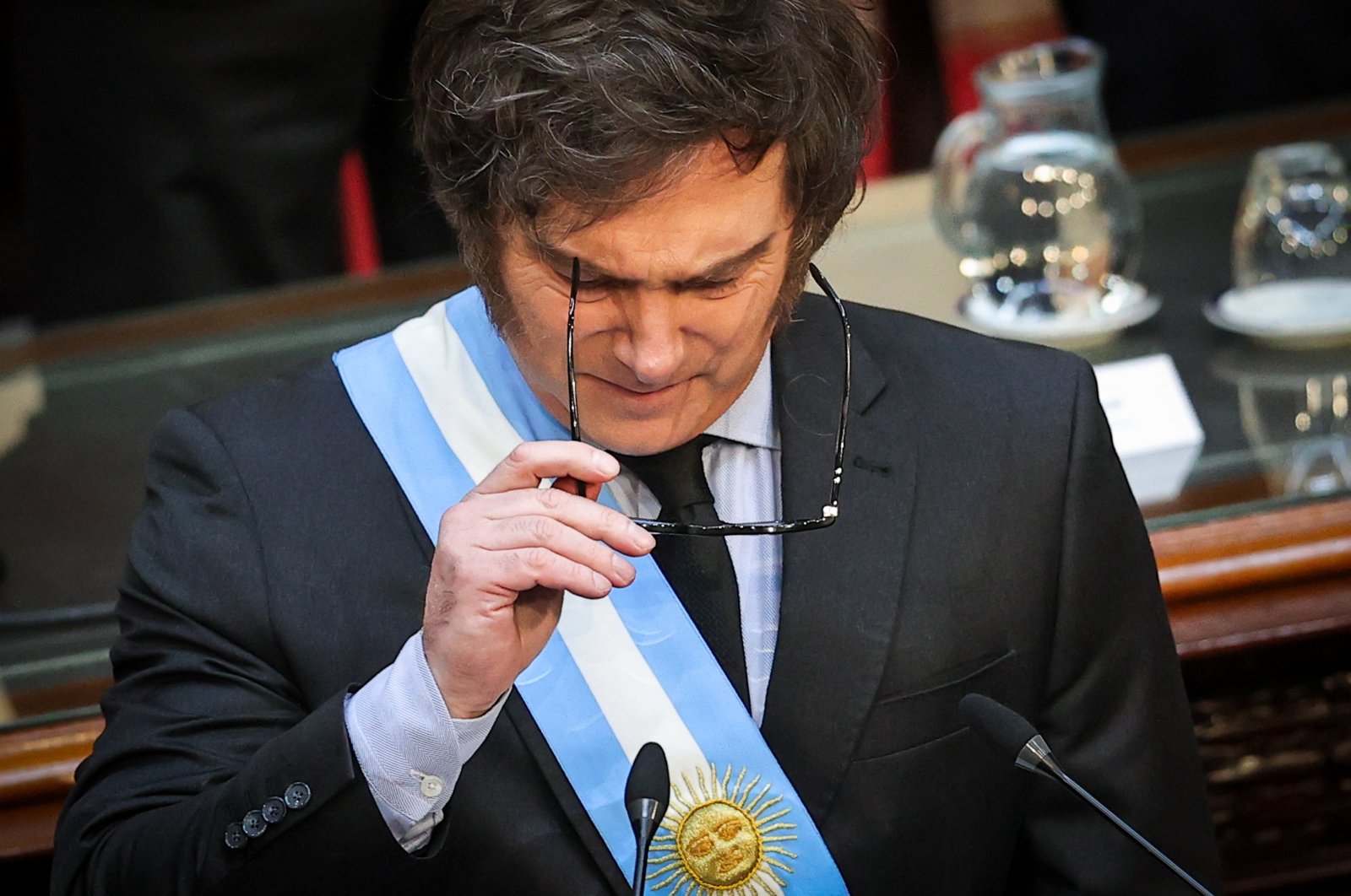 Argentine President Javier Milei attends a session of the National Congress to present the annual budget in Buenos Aires, Argentina, Sept. 15, 2024. (EPA Photo)