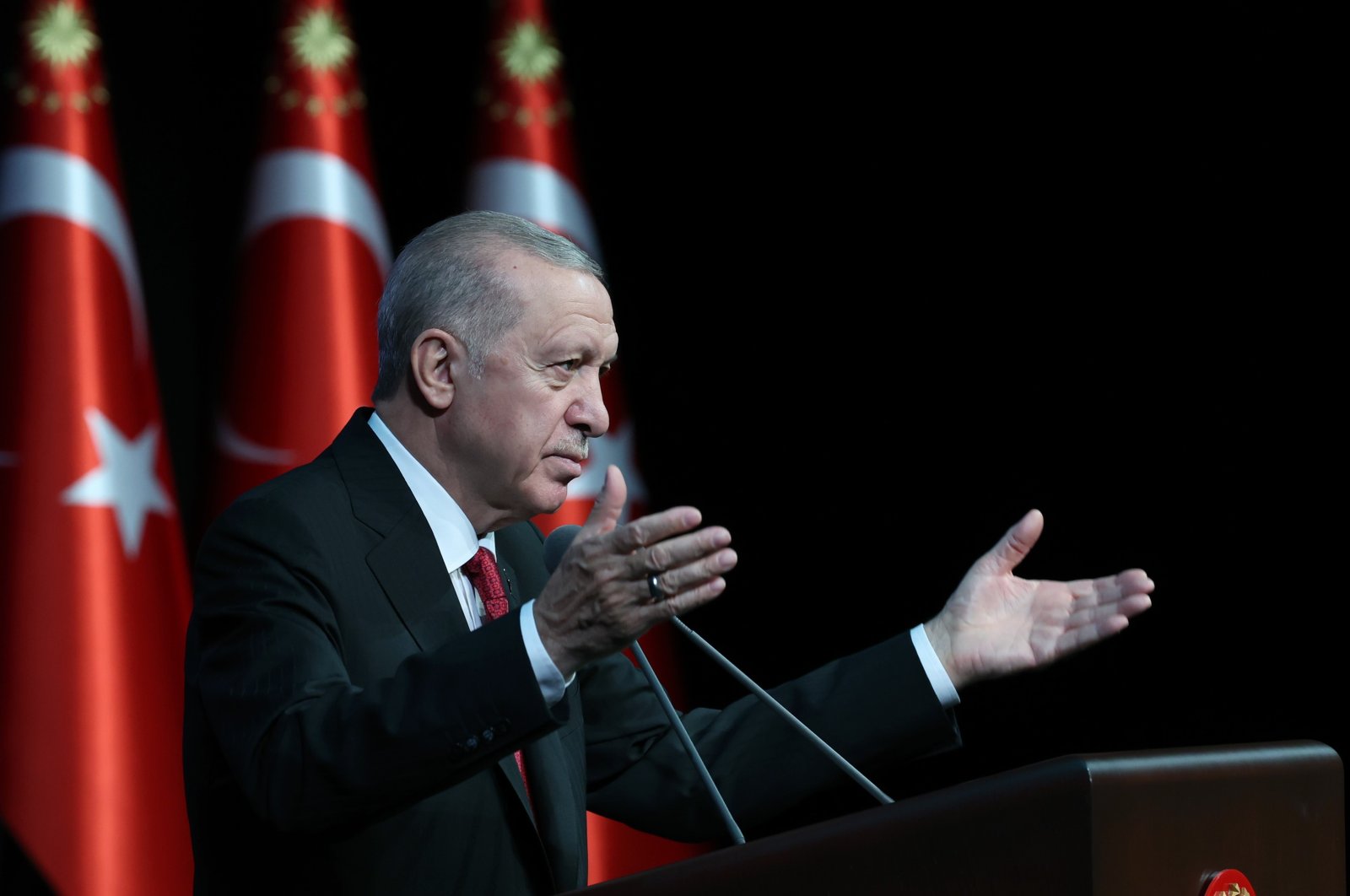 President Recep Tayyip Erdoğan addresses a meeting of deputy prosecutors and judges, Ankara, Türkiye, Sept. 16, 2024. (IHA Photo)