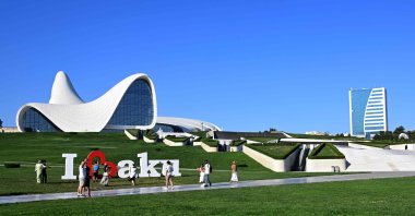 This photograph shows a view of the Heydar Aliyev Cultural Center in Baku, Azerbaijan, July 23, 2024. (AFP Photo)