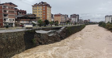 The Ortancalar highway collapses due to severe rains in Arhavi, Artvin, Türkiye, Sept. 17, 2024. (IHA Photo) 
