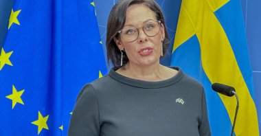 Maria Malmer Stenergard speaks at a news conference announcing her appointment as foreign minister in Stockholm, Sweden, Sept. 10, 2024. (AA Photo)