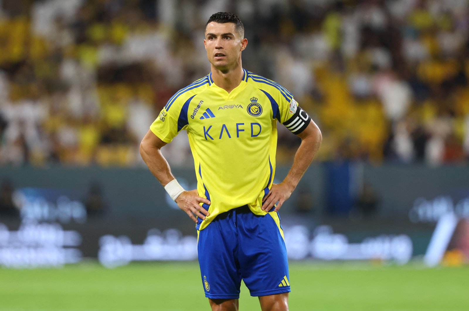 Al Nassr&#039;s Portuguese forward Cristiano Ronaldo looks on during the Saudi Pro League football match between Al-Ahli and Al-Nassr at at al-Awwal Stadium, Riyadh, Saudi Arabia, Sept. 13, 2024. (AFP Photo)