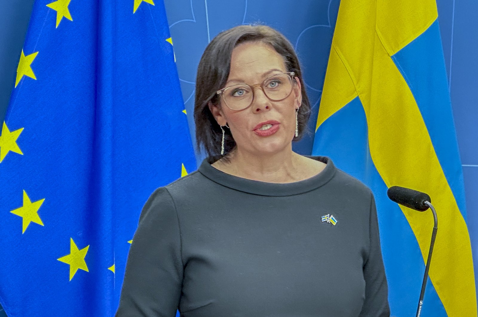 Maria Malmer Stenergard speaks at a news conference announcing her appointment as foreign minister in Stockholm, Sweden, Sept. 10, 2024. (AA Photo)