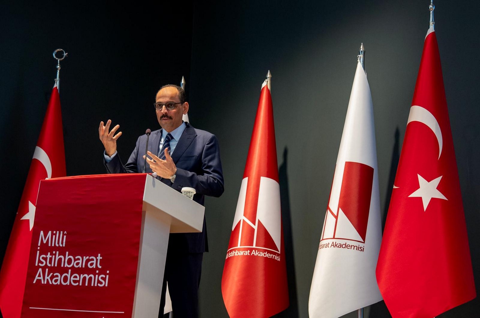 National Intelligence Organization (MIT) Chair Ibrahim Kalın delivers a lecture at MIT Academy, Türkiye, Sept. 16, 2024. (AA Photo)