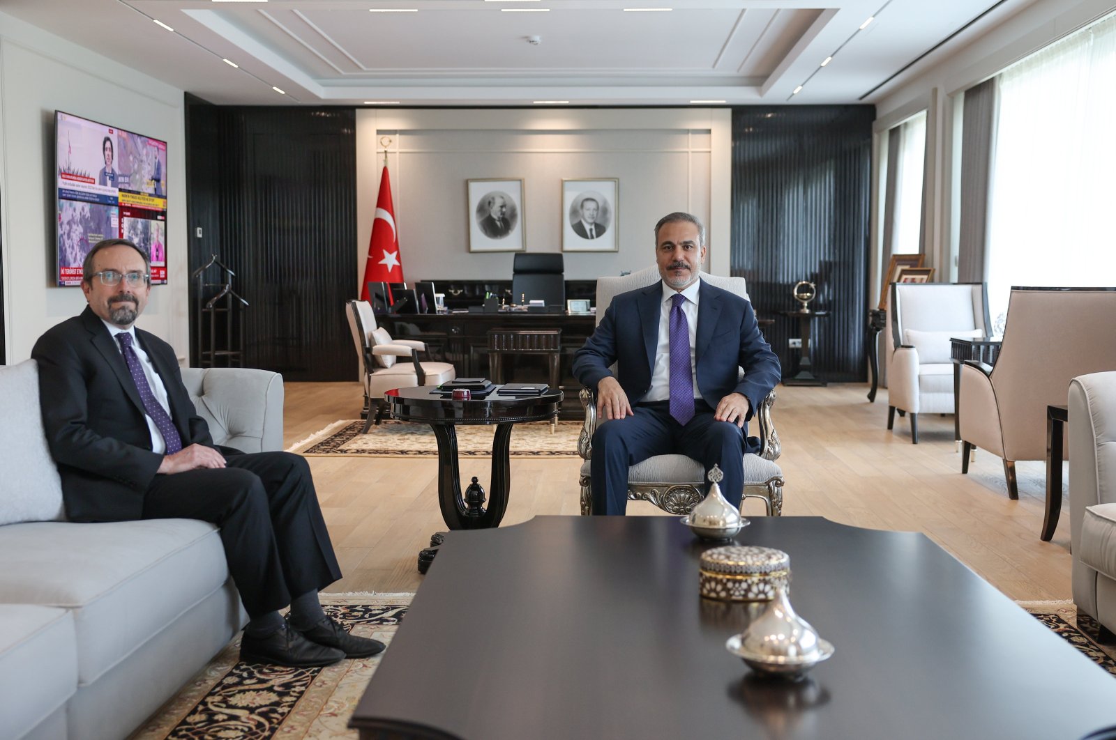 Foreign Minister Hakan Fidan and the U.S. acting undersecretary of state for political affairs John Bass in Ankara, Sept. 17, 2024. (AA Photo)