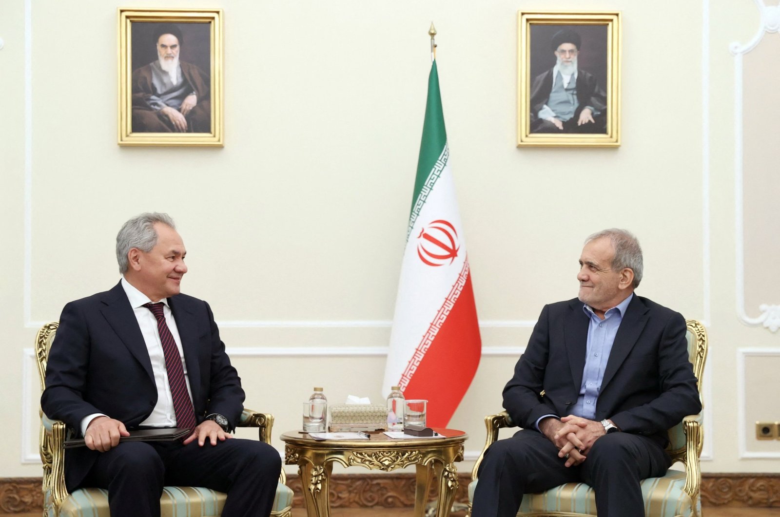 President Masoud Pezeshkian meets with Russia&#039;s Security Council Secretary Sergei Shoigu (L) in Tehran, Sept. 17, 2024. (Photo by Iranian Presidency / AFP) 