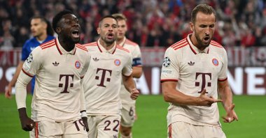 Bayern Munich's Harry Kane celebrates scoring against Dinamo Zagreb in a Champions League match in Munich, Germany, Sept. 17, 2024. (Reuters Photo)