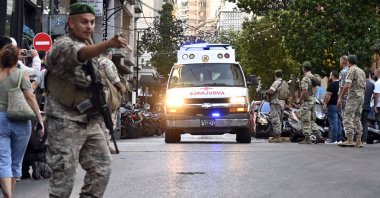 An ambulance arrives at the American University of Beirut Medical Center (AUBMC) after an incident involving Hezbollah members wireless devices in Beirut, Lebanon, Sept. 17, 2024. (EPA Photo)