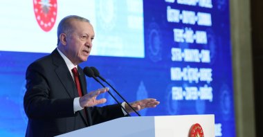 President Recep Tayyip Erdoğan speaks during an event, Ankara, Türkiye, Sept. 18, 2024. (AA Photo)