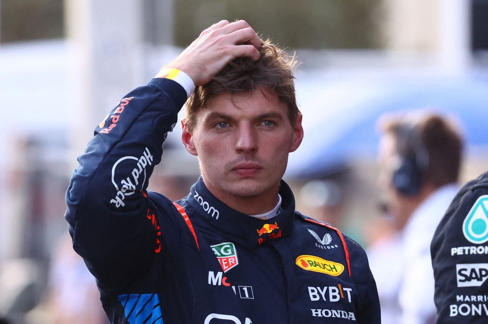 Red Bull&#039;s Max Verstappen reacts after qualifying in sixth place at F1 Azerbaijan Grand Prix, Baku, Azerbaijan, Sept. 14, 2024. (Reuters Photo)