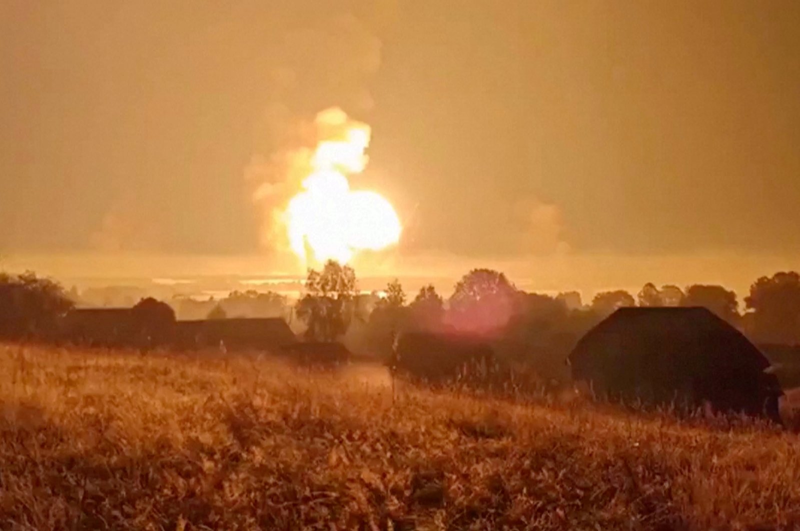 Flames rise during an explosion, amid the Russia-Ukraine conflict, in Toropets, Tver region, Russia, Sept. 18, 2024. (Reuters Photo)