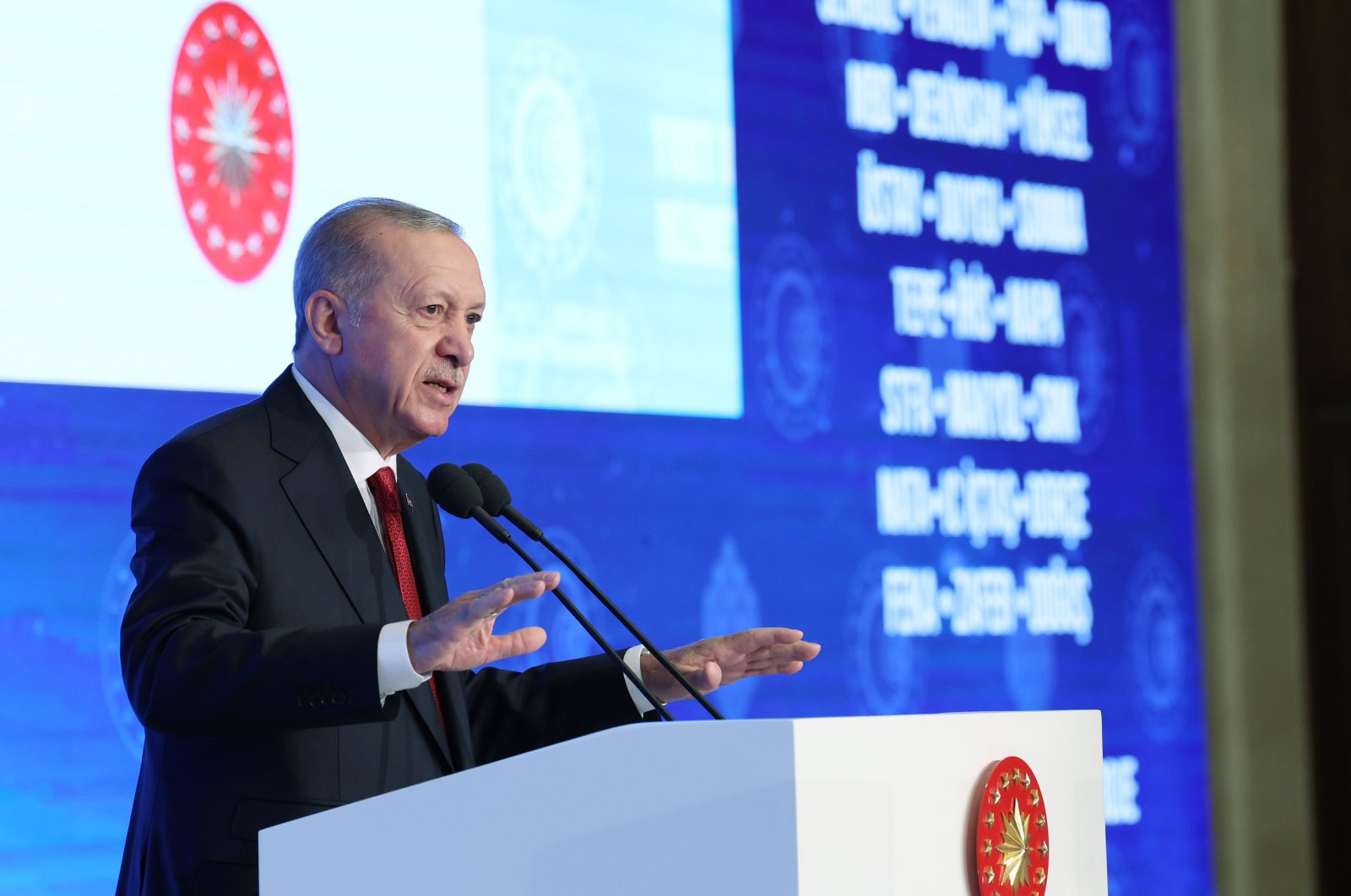 President Recep Tayyip Erdoğan speaks during an event, Ankara, Türkiye, Sept. 18, 2024. (AA Photo)