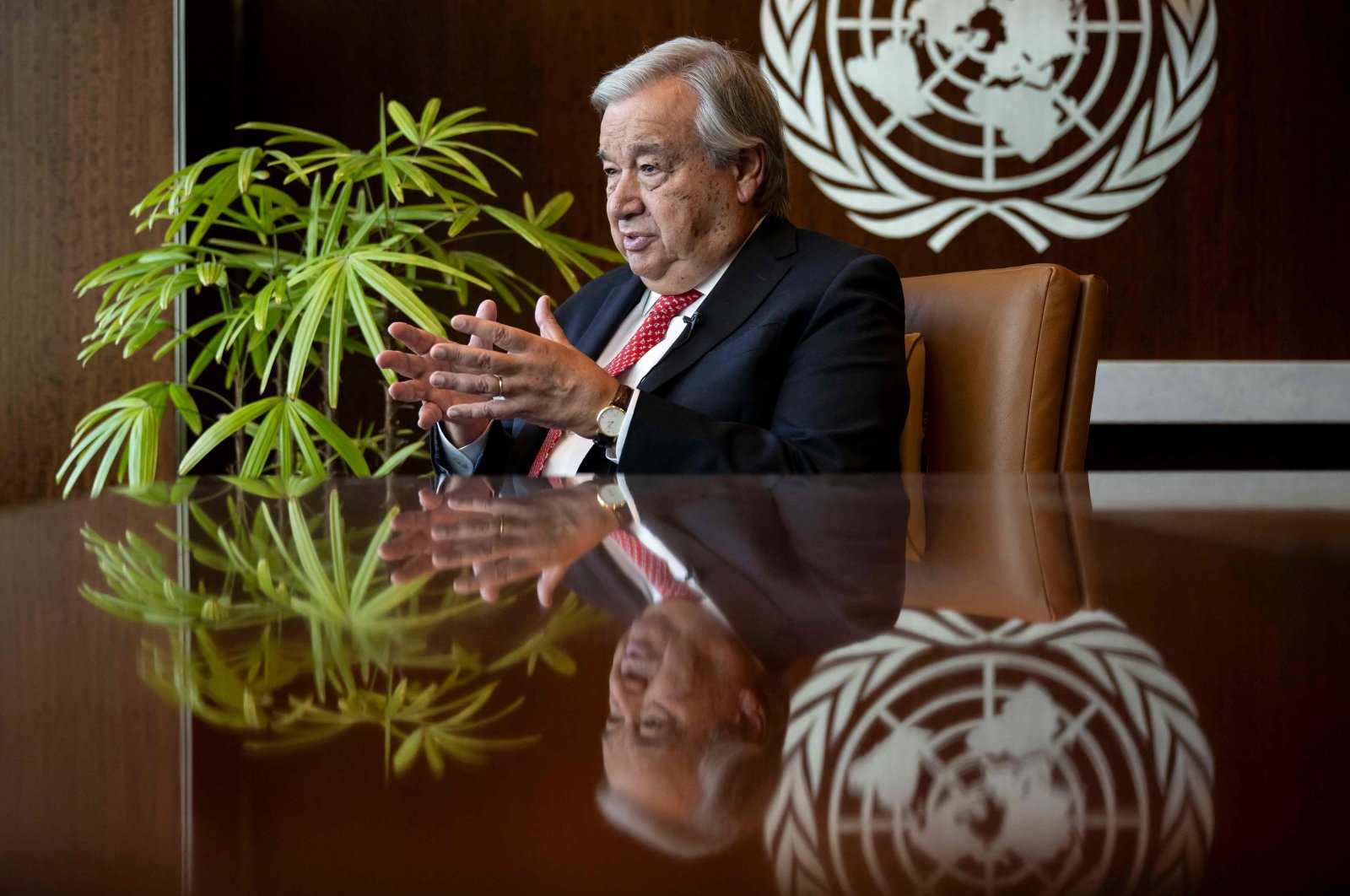 U.N. Secretary-General Antonio Guterres speaks during an interview with AFP at the United Nations headquarters in New York City, Sept.16, 2024. (AFP Photo)